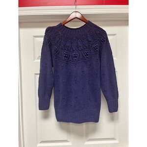 Vintage Norm Thompson Purple Silk Mock Neck Bulky Knit Sweater sz S